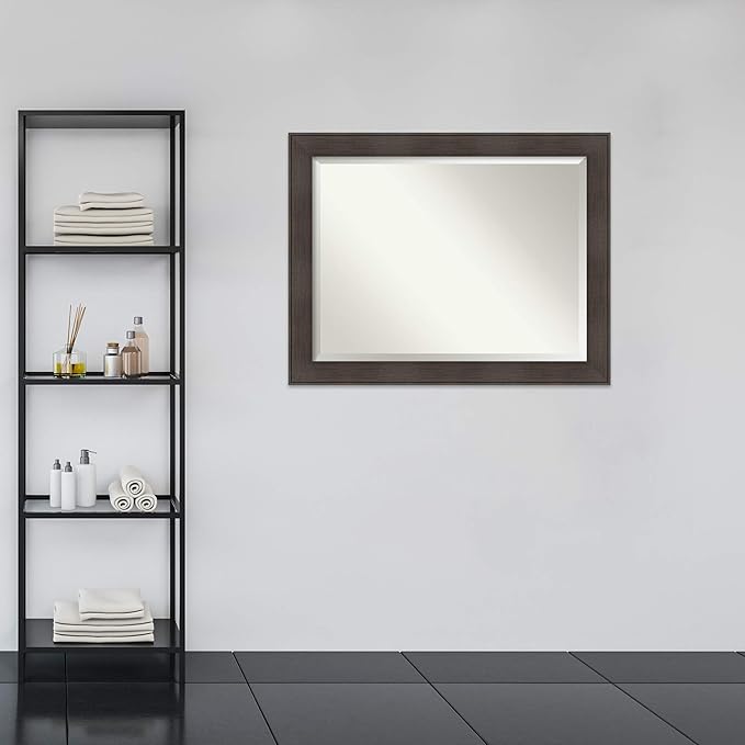 Amanti Art Brown Bathroom Mirror for Over Sink, 36x46 William Rustic Woodgrain Rectangle Vanity Mirror, X-Large Classic Frame, Hangs Horizonally and Vertically, Bathroom Wall Decor, Beveled Edge