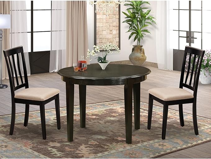 East West Furniture BOAN3-CAP-C 3 Piece Kitchen Table Set for Small Spaces Contains a Round Dining Table and 2 Linen Fabric Dining Room Chairs, 42x42 Inch, Cappuccino