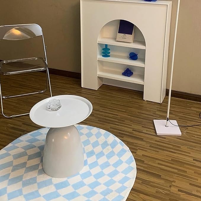 Side Table Set of 2, Small Coffee Round Bedroom End Table, Patio Metal Nesting Tables Pedestal Tables, Bedside Console Table for Living Room (White)