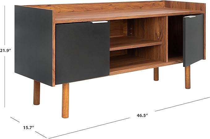 SAFAVIEH Diara TV Stand for up to 55" Flatscreen – Walnut & Black, 2 Doors with Interior Storage, 2 Open Shelves, Entertainment Media Console (MED9603B)