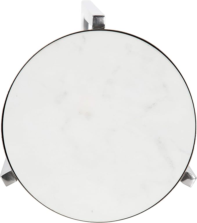Kate and Laurel Aguilar Glam Round Drink Table, 8 x 8 x 23, Silver and White, Small Accent Table for Use as Plant Pedestal Stand with Marble Tabletop