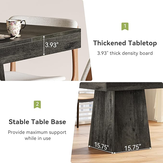 LITTLE TREE Dining Table for 4 People, 31.5-Inch Square Small Kitchen Table, Farmhouse Dinner Table with Sturdy Pedestal Base for Restaurant, Dining Room, Living Room, Grey