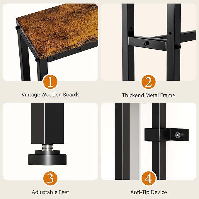 GRLEAF L Shaped Narrow Console Table with Outlet, 78" Sofa Tables Narrow Long, Behind Couch Table, Skinny Entryway Tables with Charging Station,for Living Room,Hallway (Rustic Brown,78IN)