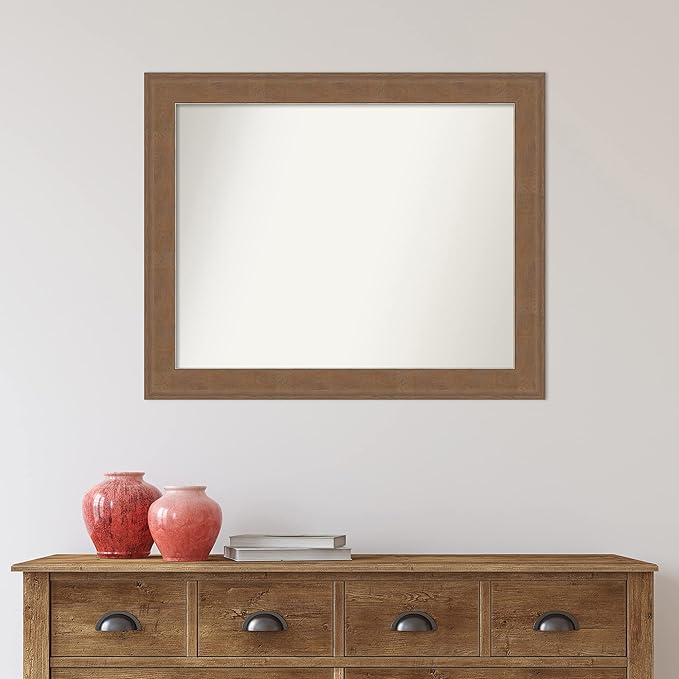 Amanti Art Grey Bathroom Mirror for Over Sink, 27x33 Alta Brown Grey Rectangle Vanity Mirror, Large Country Rustic Frame, Hangs Horizonally and Vertically, Bathroom Wall Decor, Non-Beveled Edge
