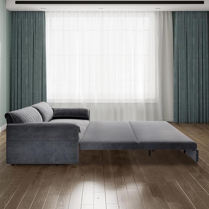 66" Queen Size Pull Out Couch Bed Convertible Sleeper Loveseat Sofa Velvet Futon Sofá Bed Oversized 3 in 1 Pullout Sofa&Couch for Side Storage and Soft Armrest for Living Room, Office, Apartment, RV