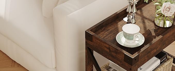 Narrow Side Table, Slim End Table,Sofa Side Table, End Table Nightstand for Bedroom, Living Room, Small Spaces