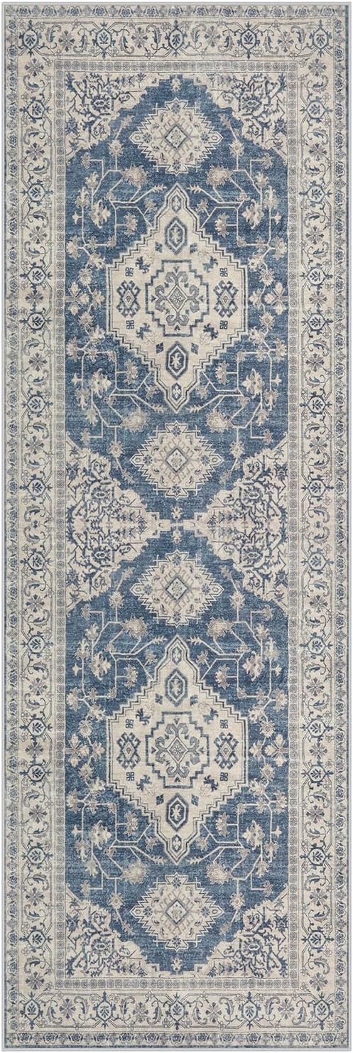 Lahome Oriental Washable Kitchen Runner Rug, 2x6 Carpet Runners for Hallway 6ft Non Skid, Vintage Soft Hallway Rug for Bathroom Bedroom Entryway, Blue