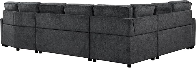 126" Extra Large Pull-Out Sofa Bed with Drop-Down Cup Holder Tables,L-Shaped Sectional Couch W/Charging Device,Convenient Sleeper Furniture Set for LivingRoom Apartment,Beige Chenille