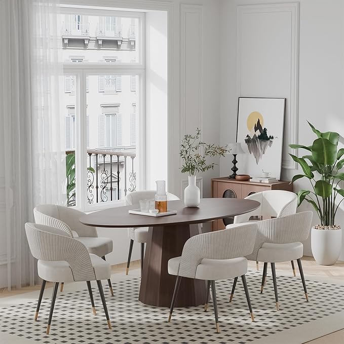 Casaphoria 67" Oval Dining Table, Modern Wood Kitchen Table with Cone Shaped Strip Polygonal Base for Living Room & Dining Room, Easy Assembly Farmhouse Furniture for 4-6, Walnut