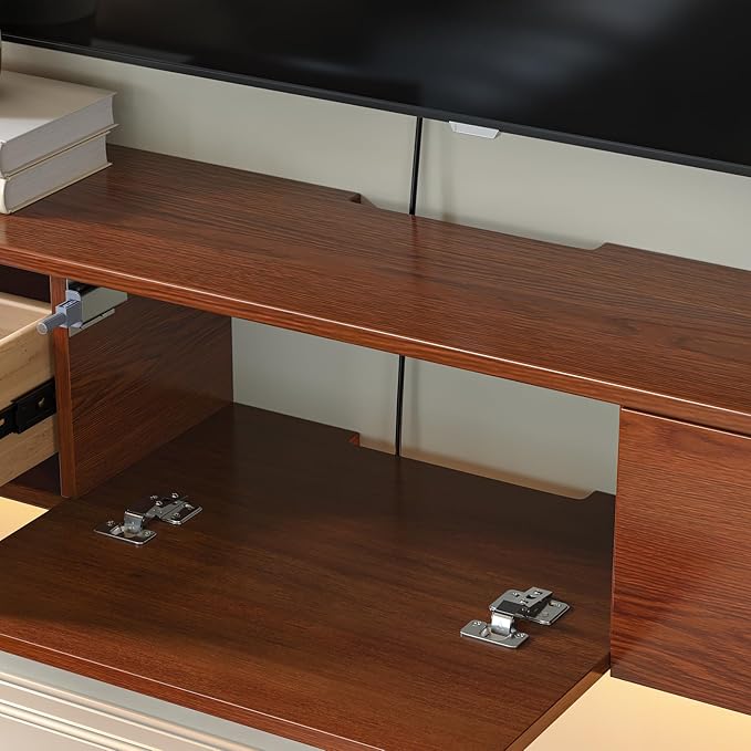 Fully Assembled Floating TV Stand with Drawers, 70IN Vintage Wall Mounted Entertainment Center, Minimalist Large Storage Console Under TV, Solid Wood Media Shelf for Living Room, Bedroom