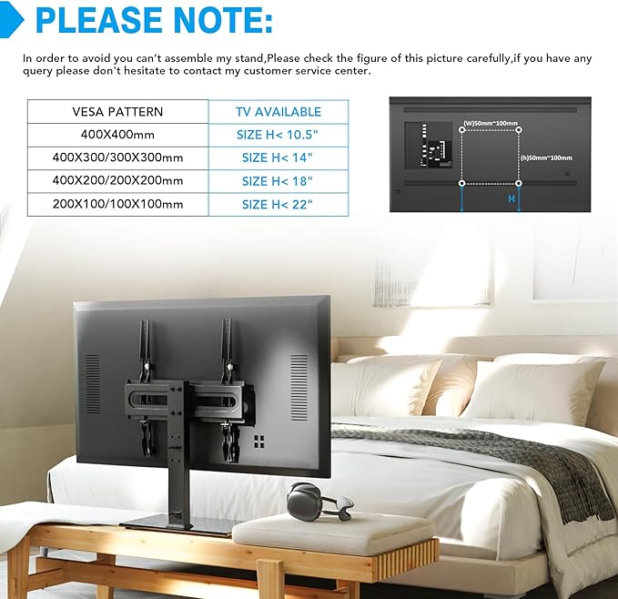 Universal TV Stand - Table Top TV Stand for 27-60 inch LCD LED TVs - 9 Level Height Adjustable TV Base Stand with Tempered Glass Base & Wire Management, VESA 400x400mm