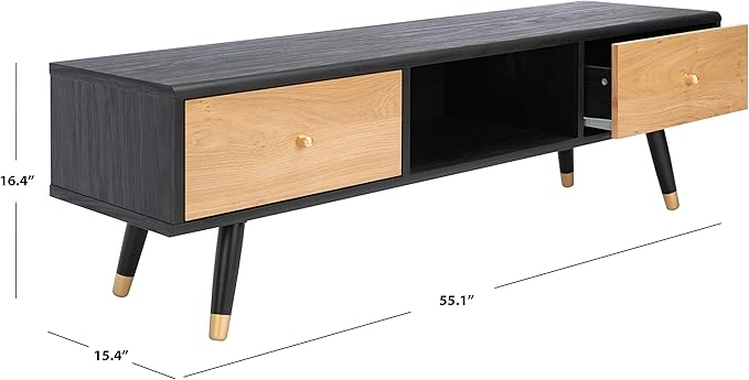 SAFAVIEH Beatrix TV Stand for up to 60" Flatscreen – Black & Oak, 2 Doors with Interior Storage, 1 Open Shelf, Entertainment Media Console (MED9607A)