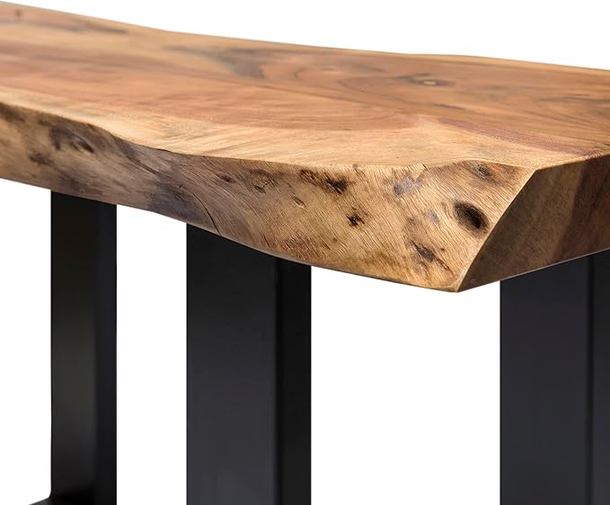 Alpine 2-Tier End Table with Live Edge Design – 27-Inch Solid Acacia Wood Industrial Side Table with Storage Shelf – Modern Nightstand or Accent Table for Living Room by Alaterre Furniture