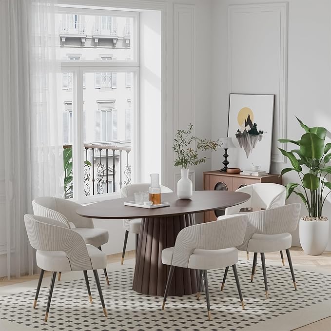 Casaphoria 67" Oval Dining Table, Modern Wood Kitchen Table with Cone Shaped Strip Convex Base for Living Room & Dining Room, Easy Assembly Farmhouse Furniture for 4-6, Walnut