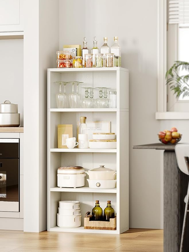 Casaottima 4-Tier Open Bookshelf and Bookcase, Floor Standing Display Storage Shelves for Living Room, Tall Book Shelf for Bedroom, Home Office, Dining Room, White
