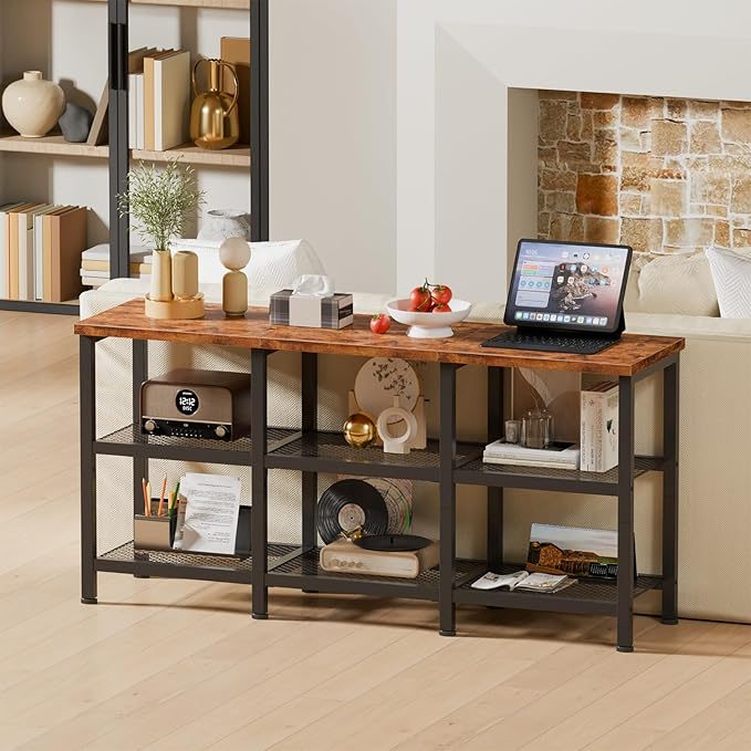 Furologee TV Stand, Small Media Console Table with 3-Tier Storage Shelves, Industrial Entertainment Center for TVs up to 50 Inch, Television Stands for Living Room, Bedroom, Rustic Brown