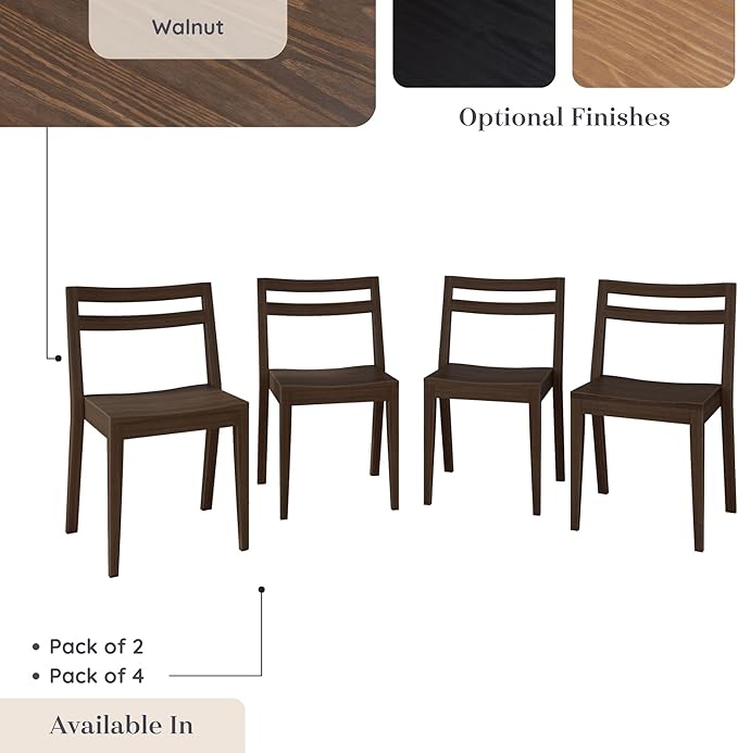 Grain & Grove Davie Dining Room Chairs Set of 4, Solid Wood Modern Kitchen Chair for Living Room, Kitchen, Walnut