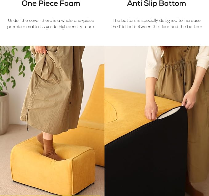 N&V Bean Bag Chair Single Seated Foam Sofa Armless Floor Sofa with High Density Foam Removable and Machine Washable Cover (Burnt Yellow, Large, No Stripes)