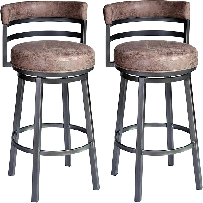 Armen Living Madrid 30" Seat Height Swivel Modern Bandero Tobacco Modern Faux Leather and Mineral Finish Bar Stool for Kitchen Island Counter, Set of 2