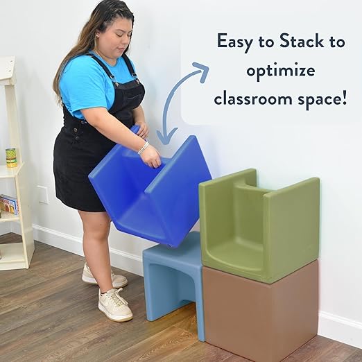 Children's Factory Cube Chairs, Set-4, Woodland CF910-047, Classroom Furniture, Kids Daycare and Preschool Flexible Seating, Toddler Reading Chair