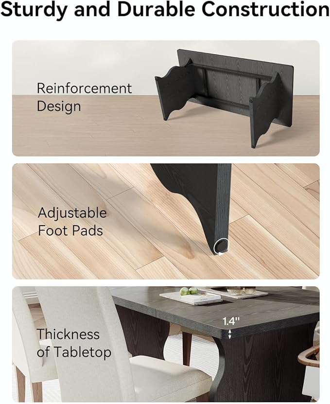 LITTLE TREE Modern Dining Table for 4-6, 63-Inch Rectangular Black Kitchen Table, Wood Kitchen & Dining Room Furniture