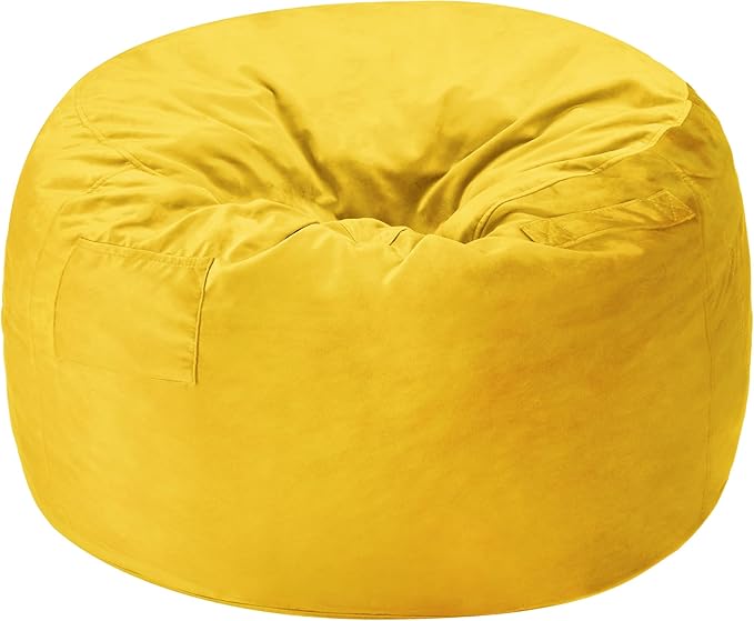 Homguava 3FT Bean Bag Chair: 3' Bean Bags with Memory Foam Filled, Large Beanbag Chairs Soft Sofa with Dutch Velvet Cover-Mustard