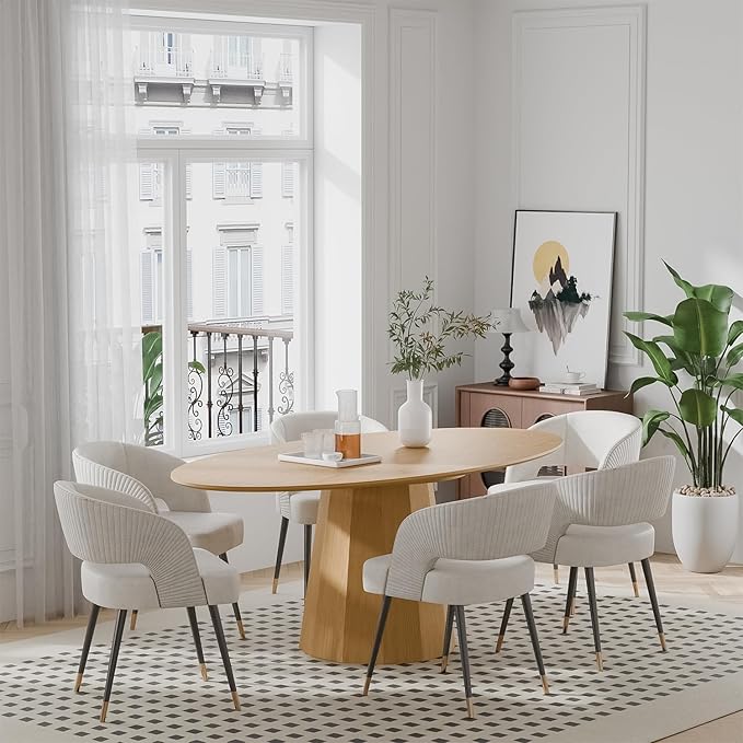 Casaphoria 67" Oval Dining Table, Modern Wood Kitchen Table with Cone Shaped Strip Polygonal Base for Living Room & Dining Room, Easy Assembly Farmhouse Furniture for 4-6, Oak