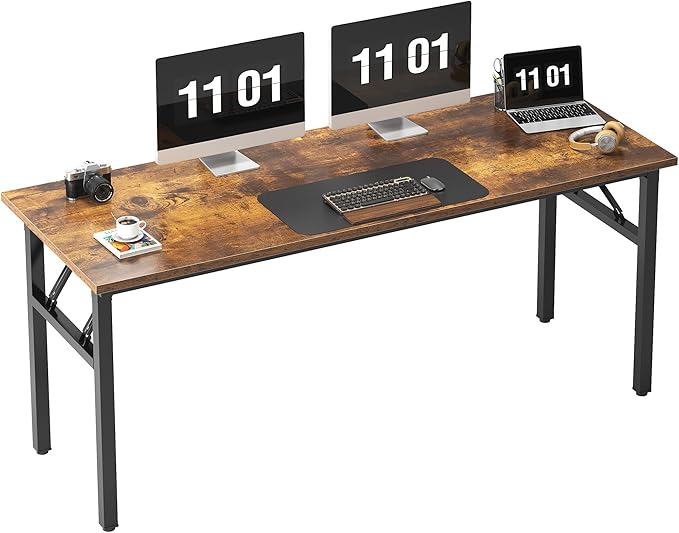 SDHYL 62 inches No Assembly Foldable Computer Desk for Home Office Workstation, Study and Writing, Rustic Brown