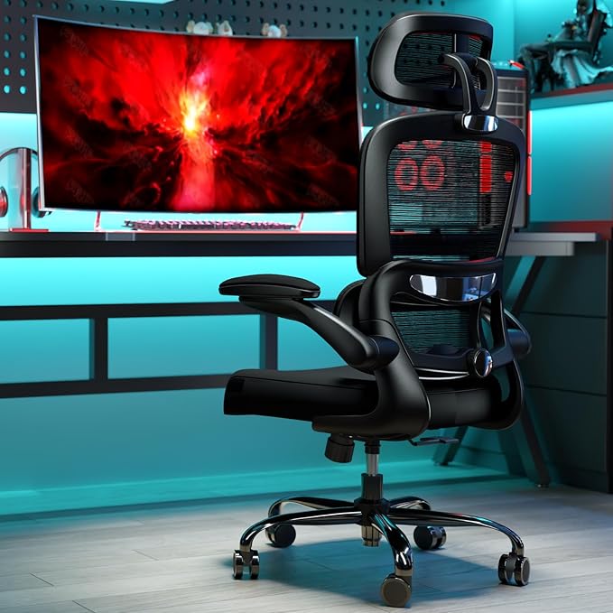 TRALT Office Chair Ergonomic Desk Chair, 330 LBS Home Mesh Office Desk Chairs with Wheels, Comfortable Gaming Chair, High Back Office Chair for Long Hours (Black)