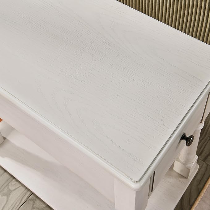 LEEMTORIG Set of 2 Solid Wood End Table Narrow Side Table with Drawer, Cherry Wood End Table Living Room, 13" W Slim Small Nightstand, 22" D x 22.3" H, No-Tools Assembly, Gray White BBJ-004-RW