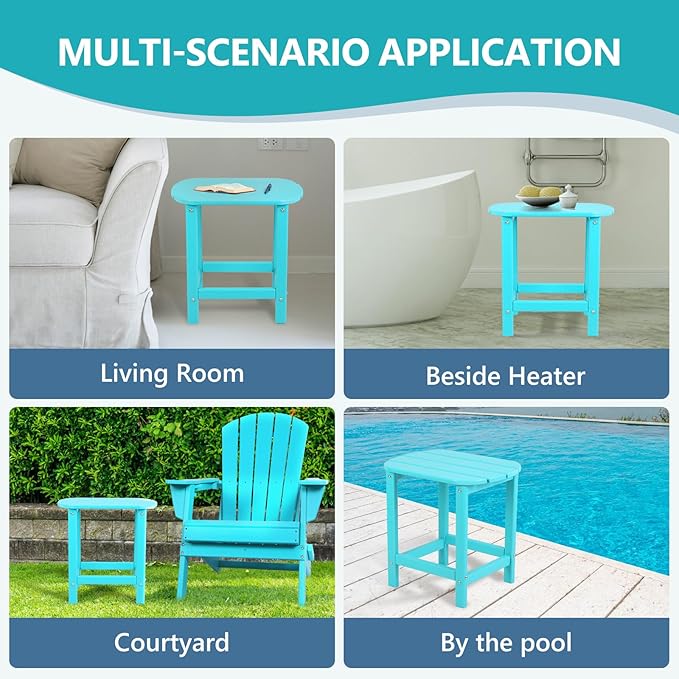 Hdpe Outdoor Adirondack Side Table, Wooden Textured, Set for Patio, Garden, Porch, Pool Composite Patio, Backyard, Bathroom and Indoor, Maintenance & Weather Resistant(Aruba Blue)