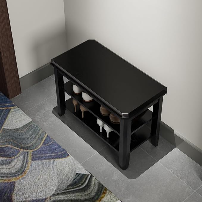 Wood Shoe Rack Bench for Entryway, 2 Tier Shoe Rack for Front Door Entrance, Shoe Bench with Shoe Storage for Entryway, Bedroom, 23.6"