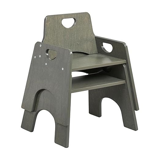 ECR4Kids Stackable Wooden Toddler Chair, 10in, Kids Furniture, Grey Wash, 2-Pack
