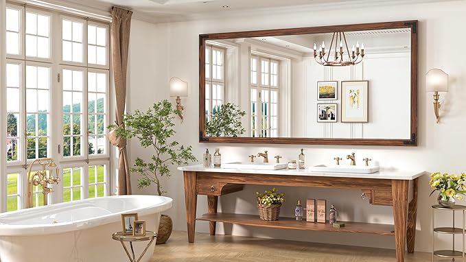 TokeShimi 72 x 36 Inch Wood Framed Bathroom Mirror for Over Sink, Dark Brown Walnut Wall Wood Vintage Farmhouse Mirror for Wall, Large Rustic Wooden Framed Vanity Mirrors(Horizontally or Vertically)