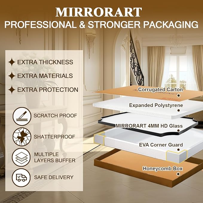 Black Wall Mirror, 24"x36" Black Scalloped Mirror, Unique Curved Edge Design, Anti-Rust SUS304 Frame, Hangs Vertical or Horizontal