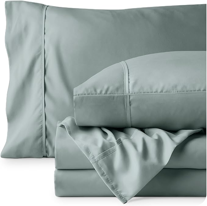 Bare Home Queen Sheet Set - Luxury 1800 Ultra-Soft Microfiber Queen Bed Sheets - Double Brushed - Deep Pockets - Easy Fit - 4 Piece Set - Bedding Sheets & Pillowcases (Queen, Sea Spray)