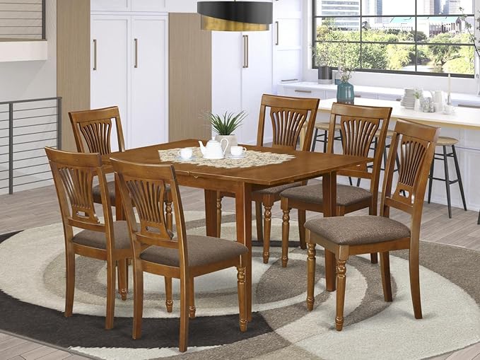 East West Furniture MLPL7-SBR-C 7 Piece Dining Room Furniture Set Consist of a Rectangle Kitchen Table with Butterfly Leaf and 6 Linen Fabric Upholstered Chairs, 36x54 Inch, Saddle Brown