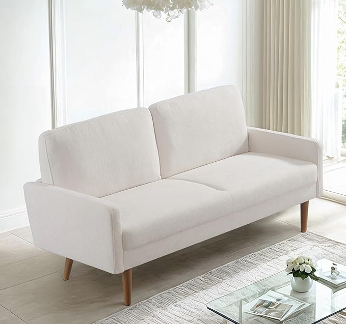 Kent 2 Piece Velvet Sofa and Loveseat Set, European Style with Modern & Vintage Flair, Upholstered 5 Seater Couch, Chic Living Room Furniture Seating for Home, Apartment or Office, Ivory