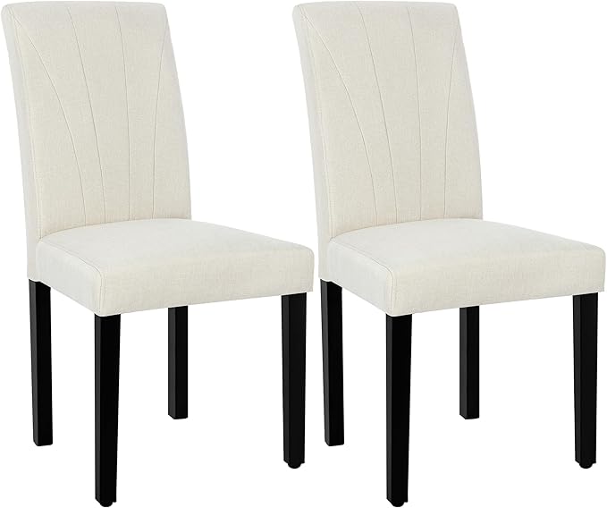 VECELO Upholstered Dining Chairs Set of 2, Modern Fabric and High Back & Solid Wood Legs, Parsons for Kitchen/Living Room- Beige