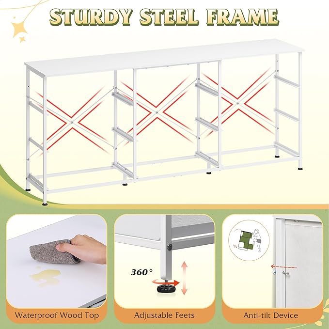 WLIVE 63''W Dresser for Bedroom, White Dresser TV Stand for 65, 70, 75 inch TV, Wide Chest of Drawers with 9 Drawer, Large Entertainment Center, Fabric Dressers with Wood Top for Closet, Living Room