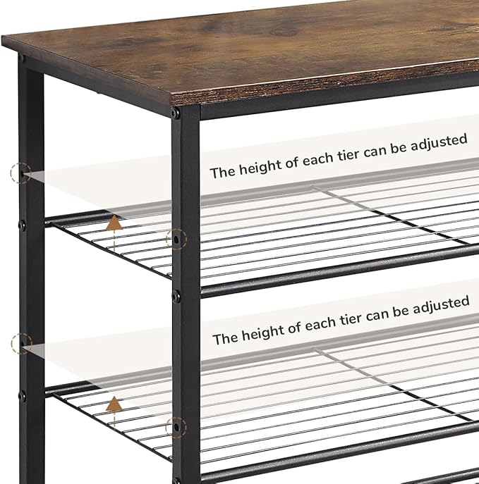 5-Tier Shoe Rack Organizer, Metal Mesh Shoe Storage Shelf, for Entryway, Hallway, Closet, Dorm Room, Industrial, Rustic Brown