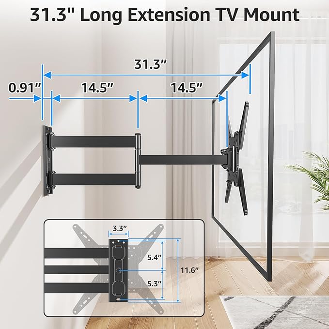 MOUNTUP Long Arm TV Wall Mount for Most 32-65 Inch TVs, Corner TV Mount Full Motion with 31.3” Long Extension, Swivel & Tilt Articulating Bracket, MAX VESA 400x400mm, Holds up to 99 lbs MU0075