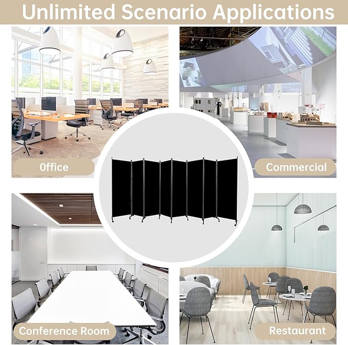 Room Divider 8 Panel Room Dividers/Wheels, Room Divider Panel for Office Room Partitions and Dividers, Portable Partition Wall Divider for Room Separation, Fabric Folding Room Dividers and Screens