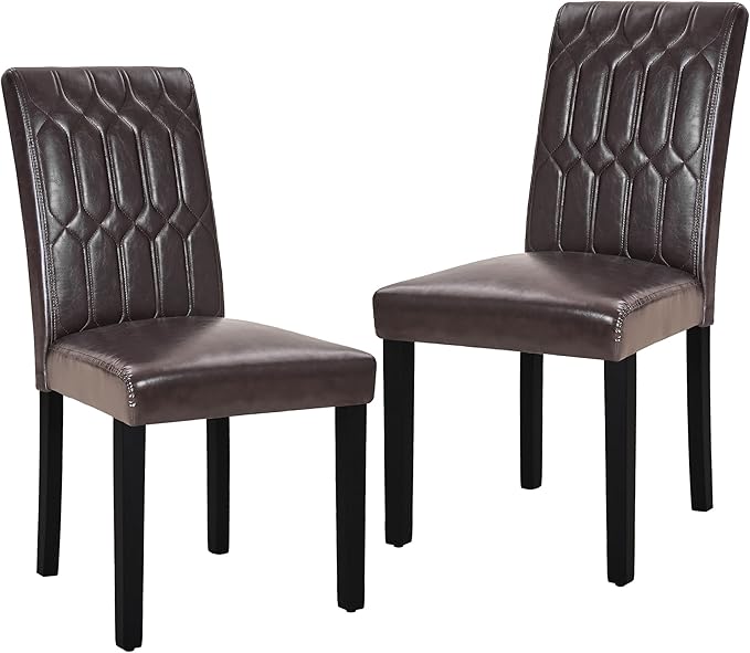 VECELO Upholstered Dining Chairs Set of 2, Modern PU Leather Accent Parsons, Solid Wood Legs w/Rubber Footpads, for Living Room Kitchen, Coffee