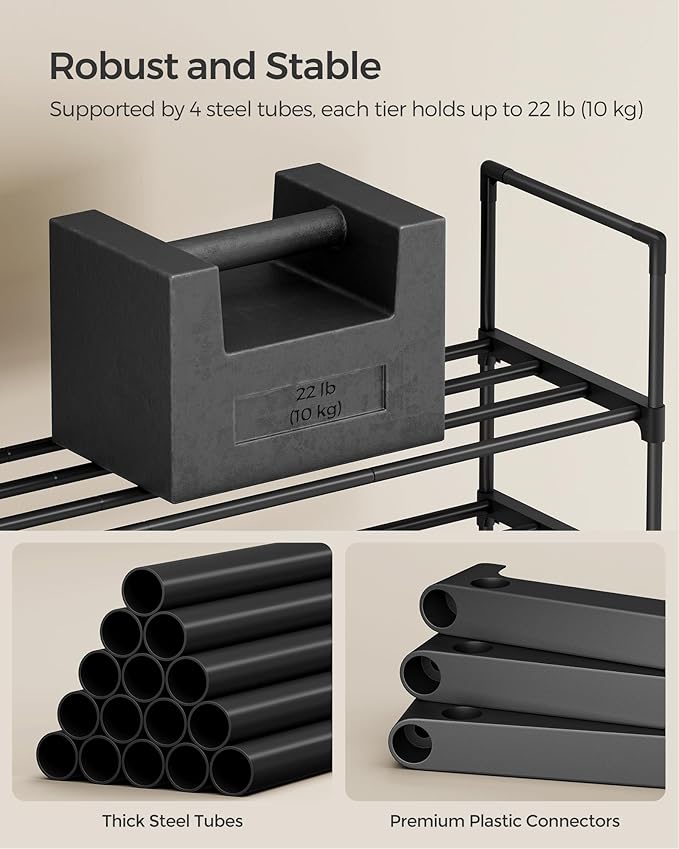 SONGMICS Shoe Rack, 2-Tier Shoe Organizer, Metal Storage Shelf, Upright or Upside Down, for 3-6 Pairs, Stackable, for Entryway, 11.8 x 16.7 x 14.8 Inches, Black ULSA002B01