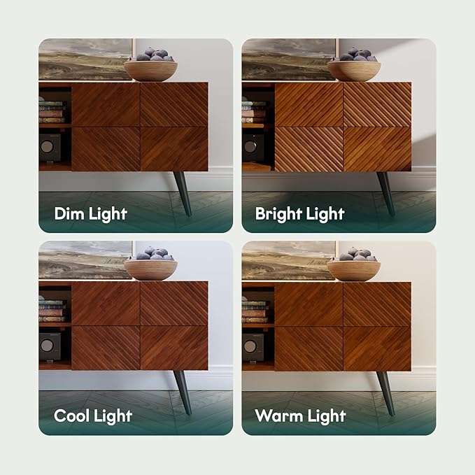 Bme Rhombus Wooden TV Stand with Storage Cabinets – Solid Acacia Wood, Geometric Rhombus Pattern Doors, Scandinavian Modern Entertainment Console with Metal Base