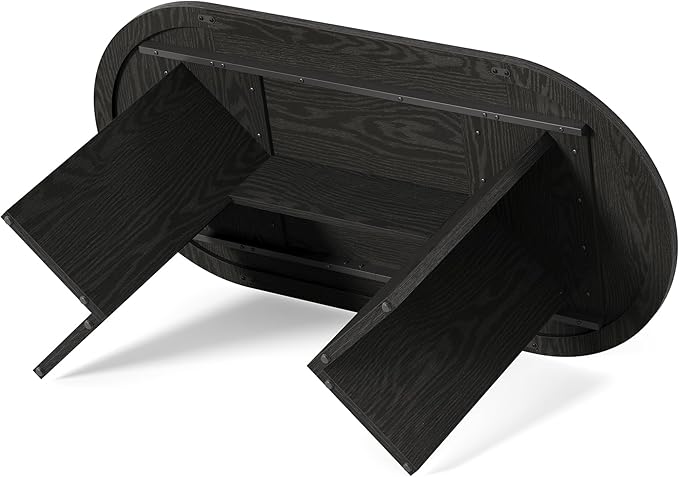 LITTLE TREE 63" Rustic Oval Dining Table for 4-6, Sturdy MDF Farmhouse Kitchen Table with Metal Strip Base, for Living Room, Office, Restaurant, Multi-Use, Black