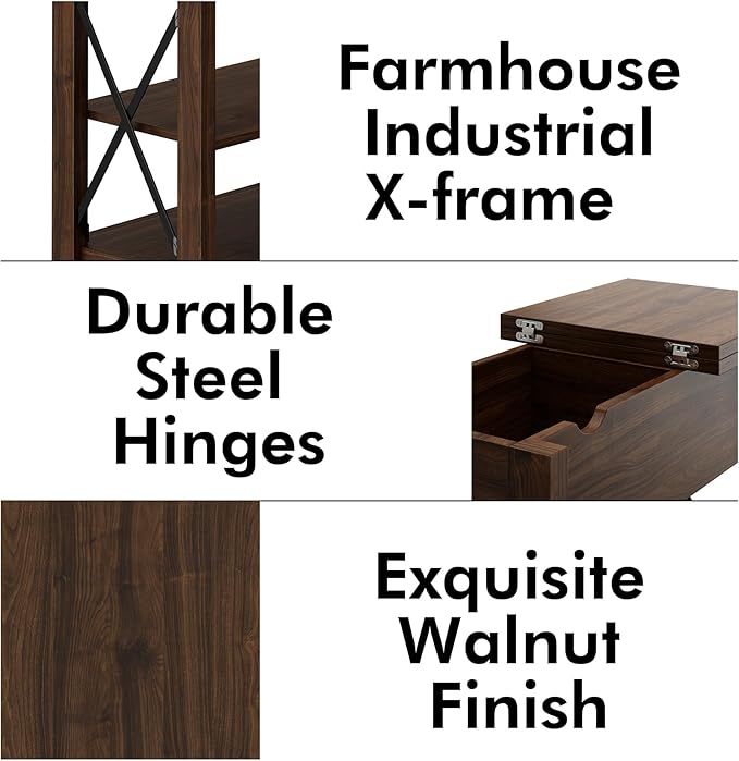 Narrow End Table with Charging Station - Farmhouse Slim Side Table Set of 2, w/USB Ports Power Outlets, Nightstand w/Flip Top Storage Drawer, for Small Spaces Living Room Bedroom, Walnut