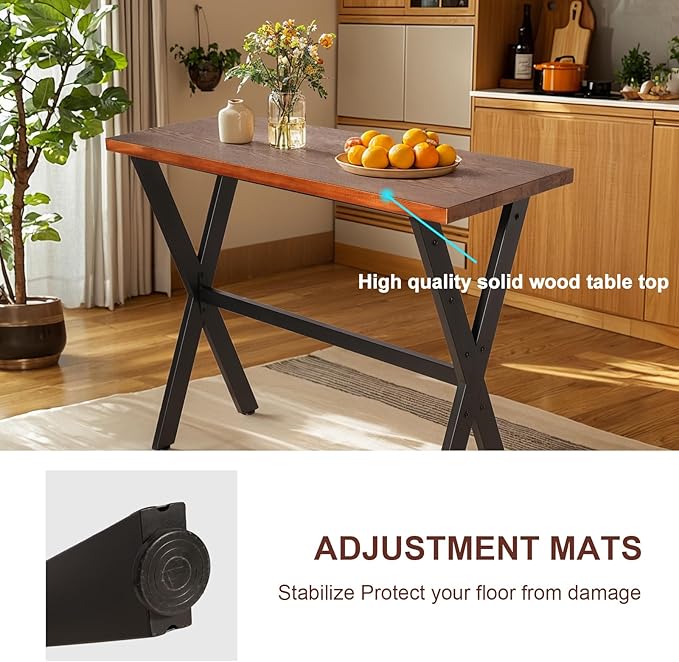 Bar Table, 47.24"L×41.33"H Bar Height Pub Table High Top Rectangular Sofa Console Table Kitchen Dining Coffee Table, for Narrow Space, Living Room, Indoor, Rustic Brown Wood, Industrial Black Metal