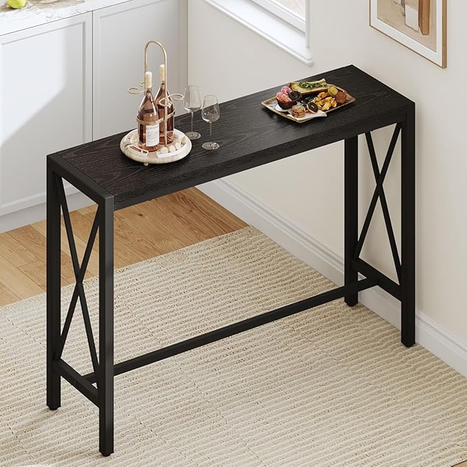 BON AUGURE Bar Table, 55 in Counter Height Pub Table, Tall Narrow Behind Couch Sofa Table, High Top Wood Long Console Tables for Home, Living Room (Black Oak)